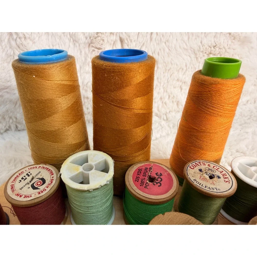 Vintage Wooden Spools Sewing Thread Lot Coats & Clarks American Large Cones 21pc